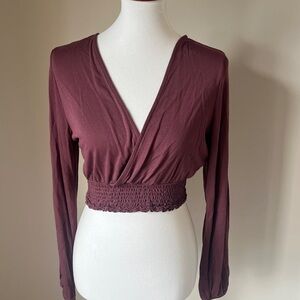 Cotton On Burgundy Long Sleeve Wrap Crop Top